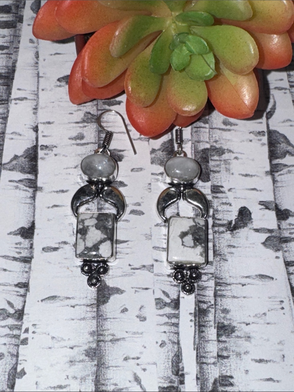 Howlite & Moonstone Silver Earrings